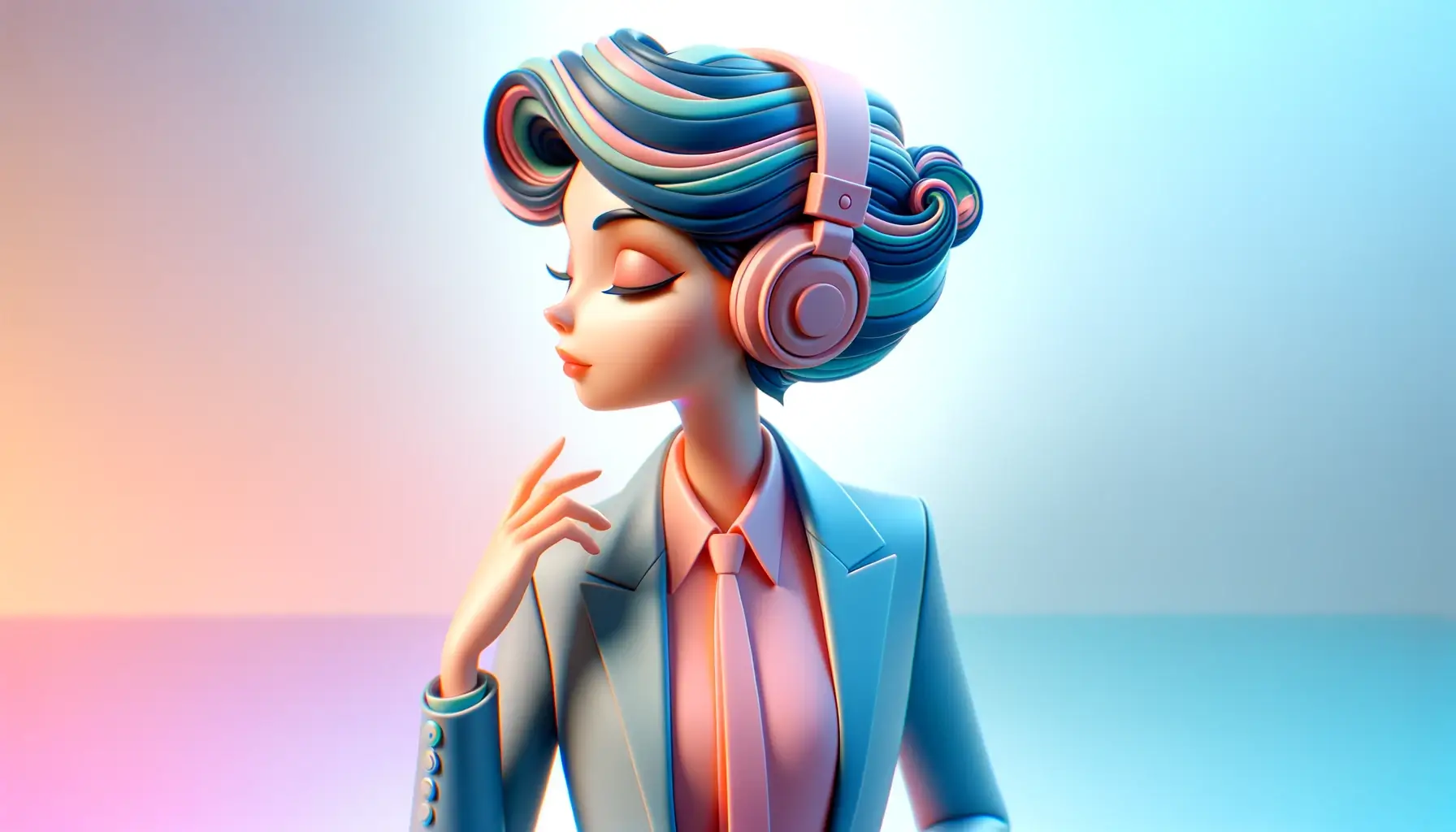 A woman with her hair tied up to avoid Headphone hair.