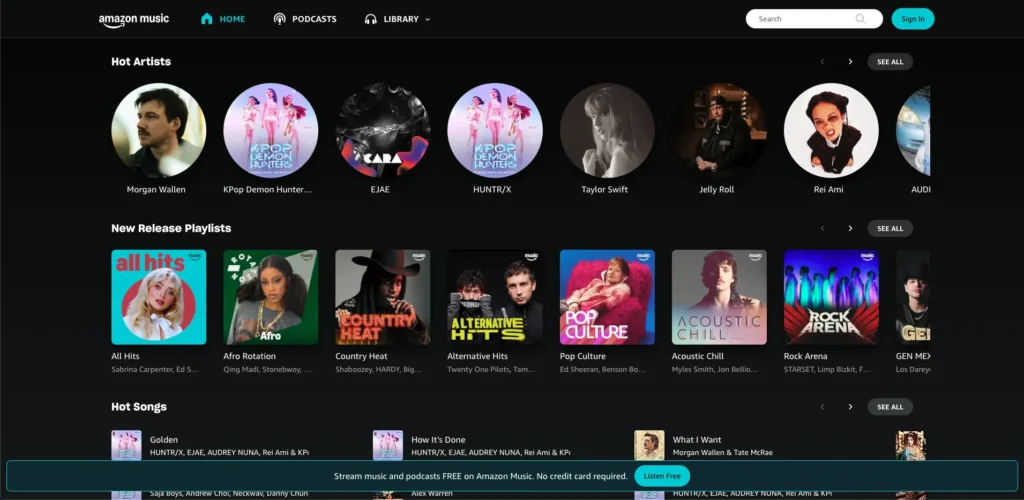 Amazon music dashboard