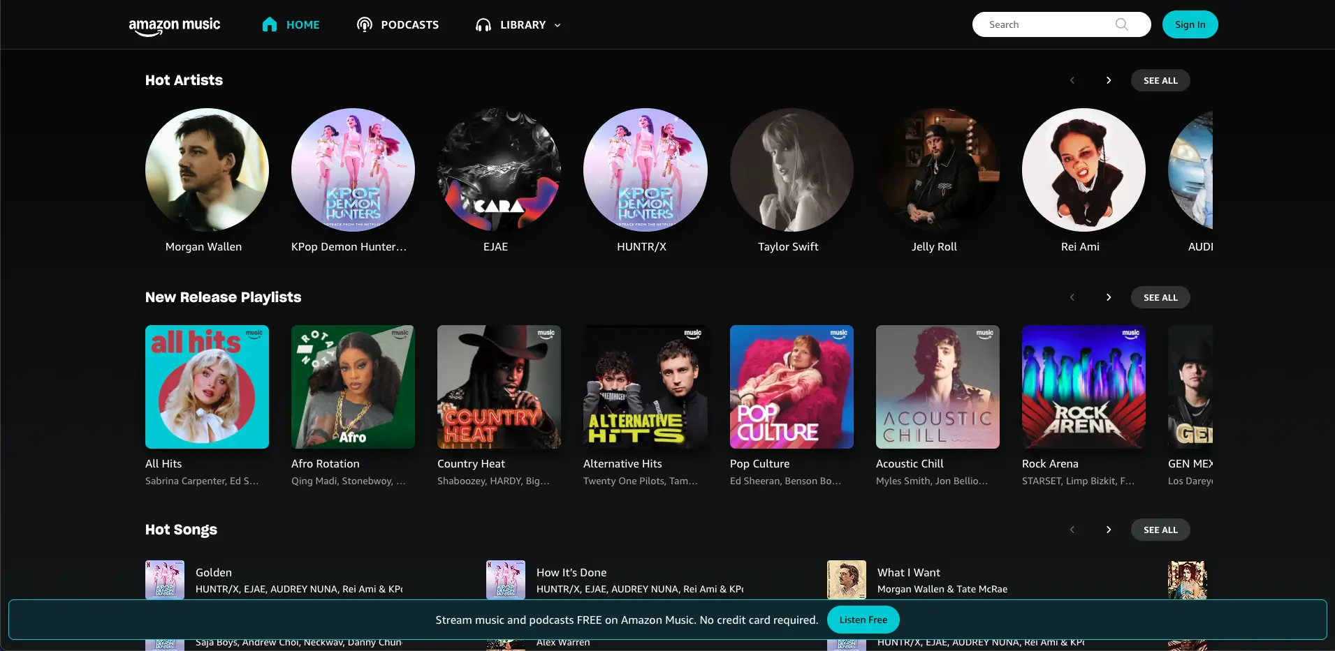 Amazon music dashboard