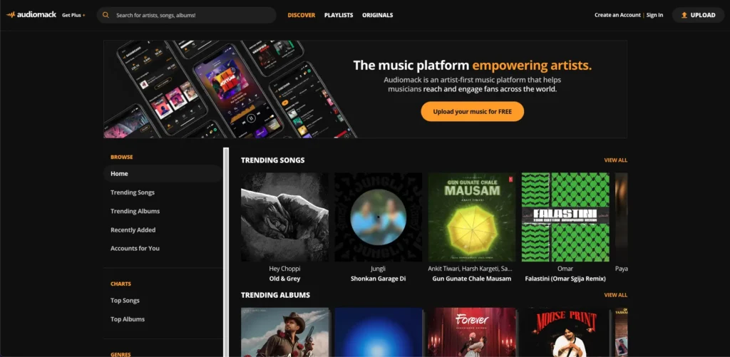 Audiomack music dashboard