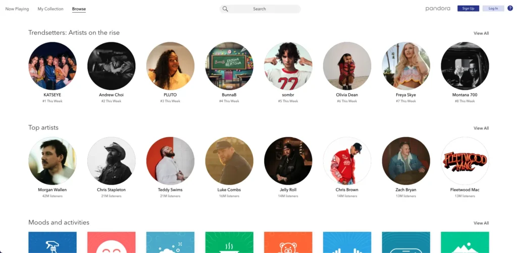 Pandora music dashboard