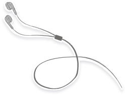 Illustration of wired earphones with interconnected cables on a transparent background.